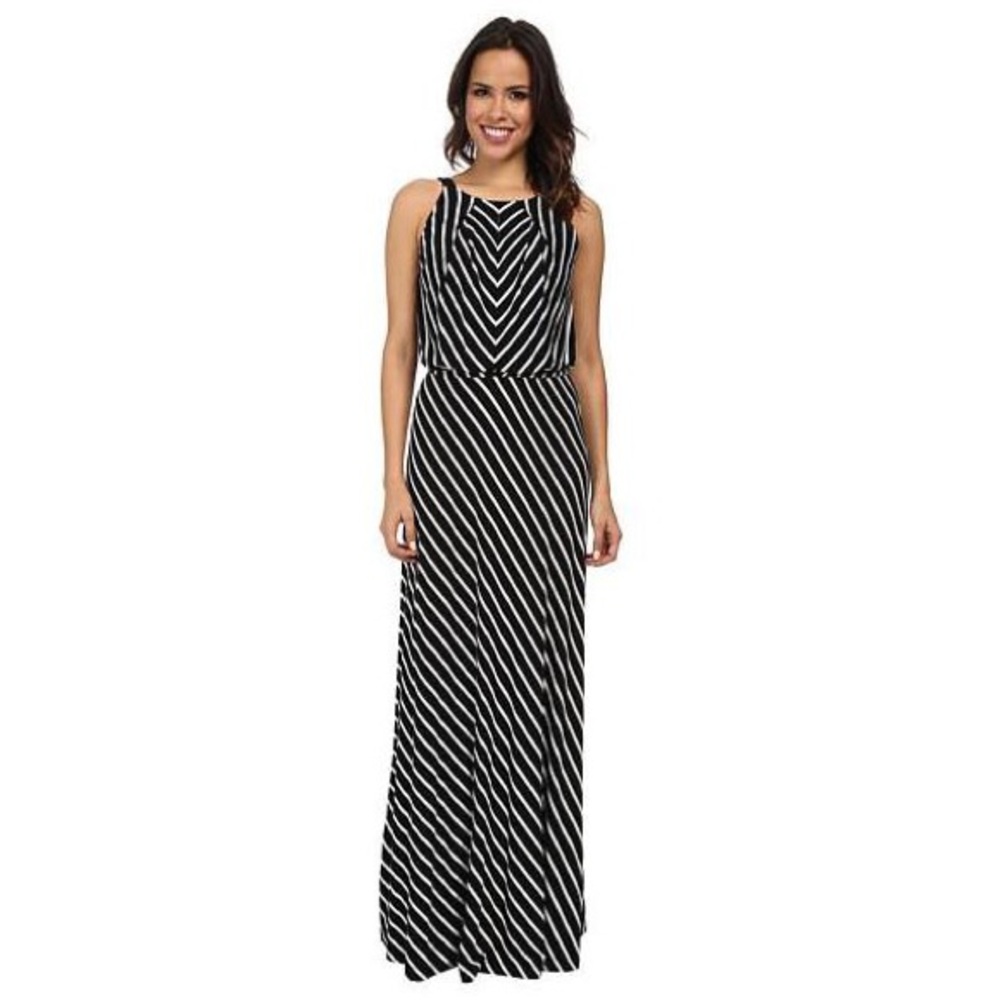 Andrew Marc Black and White Striped Maxi Dress